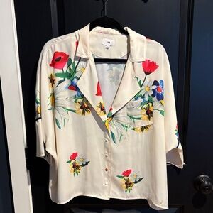 LPA Cream Floral Blouse with Red and Blue Accents
